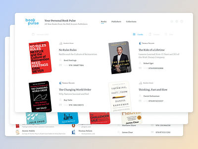 Book Pulse Feed App app books cards clean covers design feed interaction list literature minimal publishers ui ux