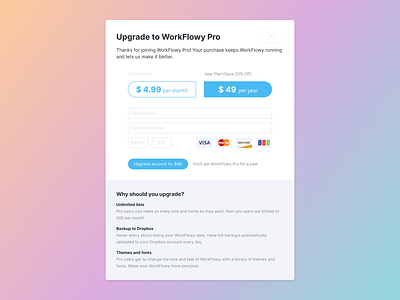 Workflowy Upgrade Popup Redesign clean figma interaction interface minimal payment popup redesign ui upgrade ux workflowy