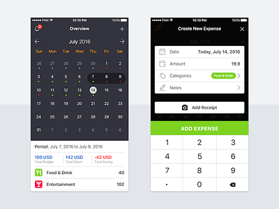 Budget App — Calendar View app budget calendar expense financial income ios iphone