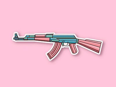 AK47 sticker aesthetic ak47 design dribbble flat gun gunner hellodribbble icon illustration pink sticker sticker art sticker design vector