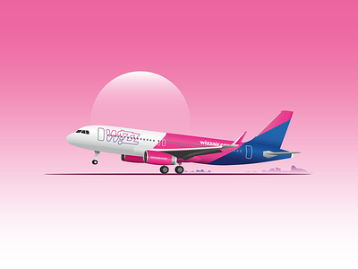 WizzAir A320 aesthetic airbus airplane airplanes blue design dribbble flat gradient gradients hellodribbble icon illustration ilustration pink plane print tshirt vector wizzair
