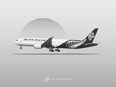 B787-9 Air New Zealand airplane airplanes design dribbble flat grey greyscale icon illustration ilustration print tshirt vector