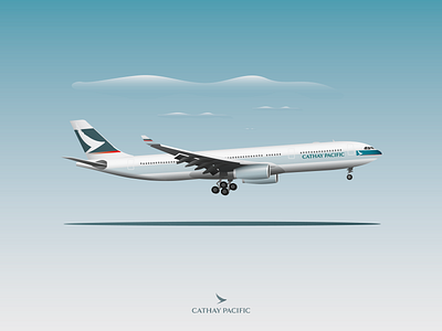 A330-300 Cathay Pacific aesthetic airbus airplane airplanes blue boeing design dribbble flat gradient hkg hongkong icon illustration ilustration landing plane print tshirt vector