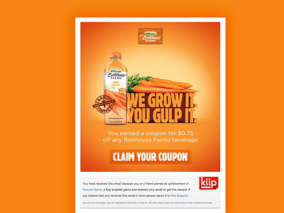 Kiip Bolthouse Farms Email Mock-Up bolthouse branding branding design branding designer campbells carrots design drink email graphic graphic design illustration kiip mockup orange reward typography ui ux vector