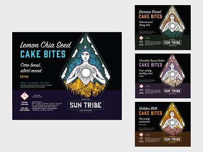 Suntribe Extracts Edibles Packaging brand brand design branding cannabis cannabis logo cannabis packaging design family feminine feminine logo graphic design label and box design label design label mockup label packaging lettering lisa orth packaging sun tribe typography