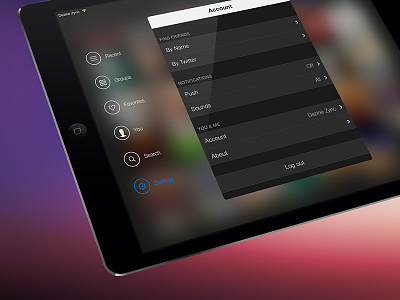 Menu & Settings icons ios ios7 ipad landscape menu modal settings