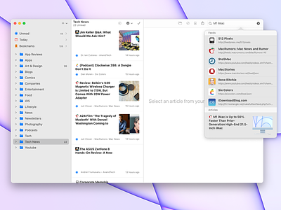 Search on Elytra for macOS app catalyst desktop interface mac native popover search search bar search results ui