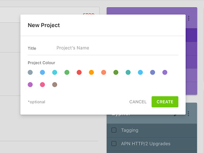 New Project browser button colors form modal modern project ui web