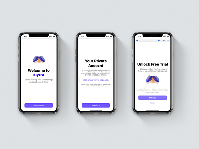 New On-Boarding for Elytra account anonymous app free ios iphone onboarding private signup trial ui