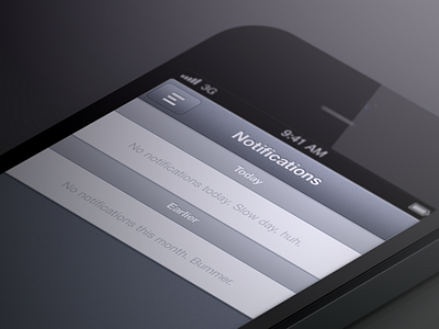 No notifications for me? Bummer. coming soon empty ios iphone notifications render ui user interface view