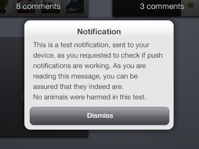 You've been notified alert button dismiss ios ipad modal notification overlay