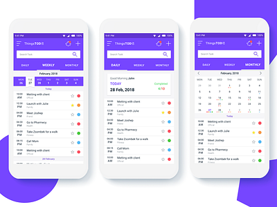 ThingsTODO App - Daily, Weekly, Monthly Screen