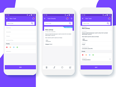ThingsTODO App - New, Edit & Details Task Screen android app checklist clean flat grid interface ios list material mobileapp reminder schedule task todo ui ux
