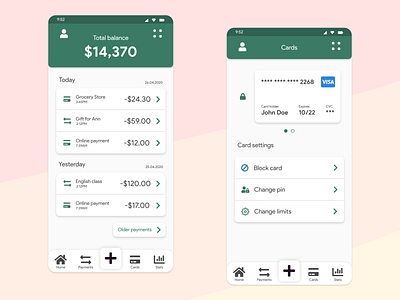 Banking app mobile UI design