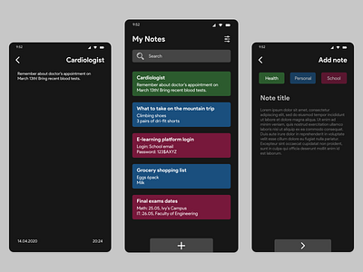 Note app - Dark mode android app clean dark mode note ui design