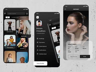 Model booking app app app design app screens app ui designs fonts mobile mobile app mobile app design mobile design mobile ui model model booking app models models agency typogaphy