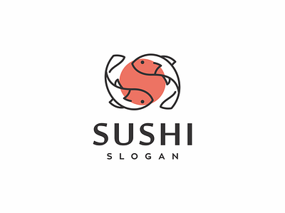 sushi logo design animal animal logo branding design fish logo flat fresh identity illustration illustrator japanese japanese food logo minimal raw sushi sushi logo vector