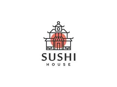 sushi house logo design branding design flat identity illustration illustrator japan japanese food japanese house logo logo design minimal sushi sushi logo vector vector design