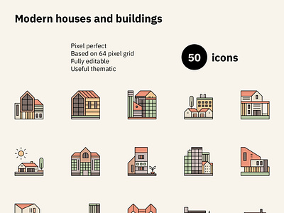 Modern houses and buildings icons