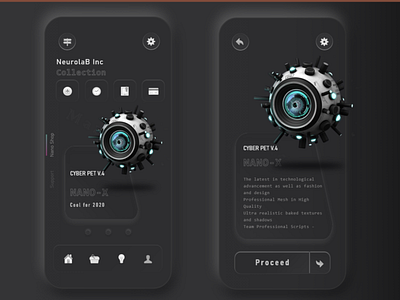 Cyber Pet Shop app dailyui darkmode design mobile app neumorphic neumorphism ui