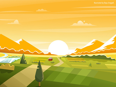 mountain landscape flatdesign green illustration landscape mountain random sun yellow