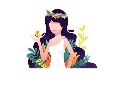 Antheia (Greek Goddes) art artwork flat design flat illustration flatdesign goddess greek illustration illustration art nature plant purple purple hair uiux