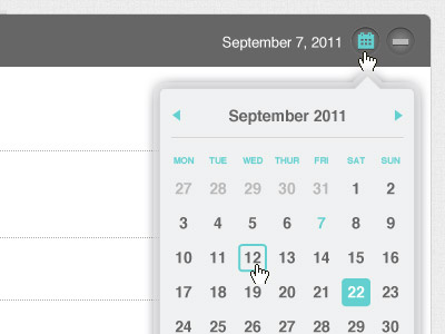 Date selector calendar dashboard date gray icon selector ui white