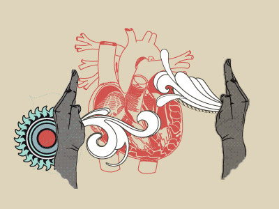 Shock to the heart brown editorial illustration red