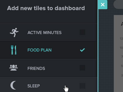 Add A Tile drawer ui hover check boxes