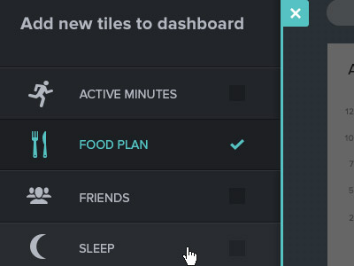 Add A Tile check boxes drawer hover ui