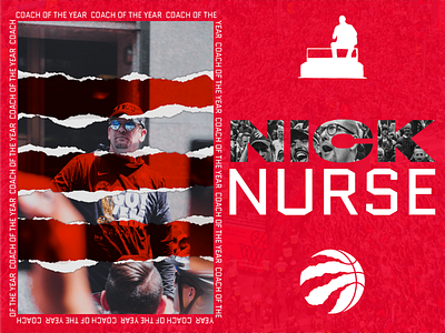 #5 NBA DAILY AWARDS - NICK NURSE awards basketball brush coach coach of the year drake icon illustrator nba nba finals nba playoffs nba poster nick nurse photoshop raptors red toronto raptors vector white