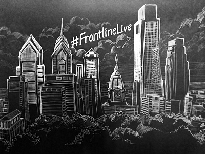 8'x10' Chalk-on-Fabric Philly Skyline Mural chalk drawing fabric frontlinelive hand mural oversize philadelphia philly sign sketch skyline