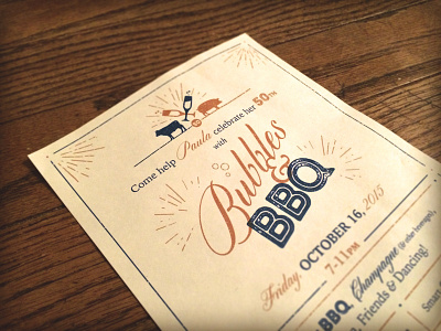 "Bubbles & BBQ" Birthday Party Invitation barbecue bbq birthday blue champagne gold invitation invite party print