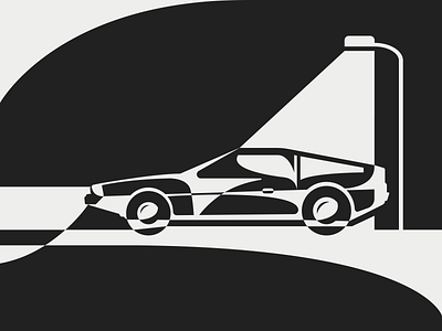 DeLorean DMC–12 black white bw car delorean grayscale illustration minimal monochrome negative space vector