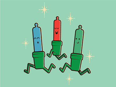 Holiday Lights Run Post Card character christmas holiday illustration postcards retro running