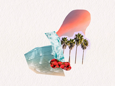 California Collage blue california collage collage art palm trees pink purple sky strawberries water