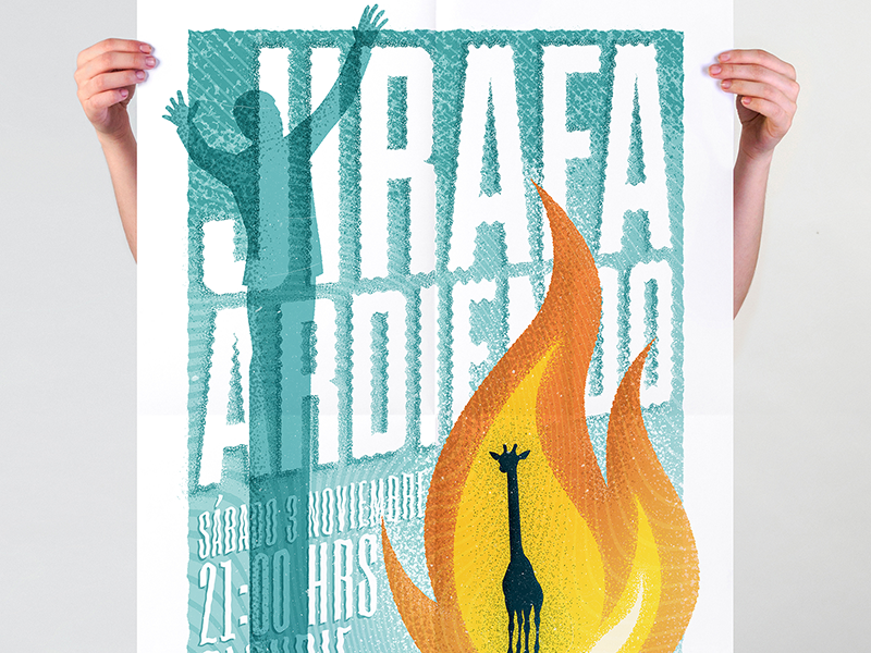 Jirafa Ardiendo Gig poster burning giraffe jirafa ardiendo gig poster concert poster illustration gig cartel poster