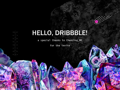 Hello, Dribbble! abstact abstract art background comet cosmos cristal design dribbble gemstone geometic hello hello dribble illustration mineral moon space
