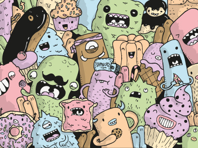 greedy monsters part 1 doodles food greedy illustrator monsters samnuts