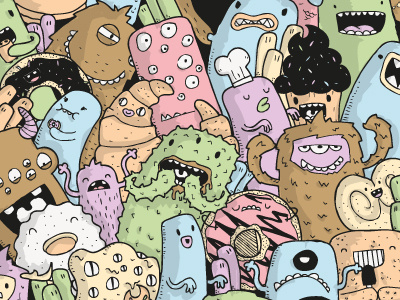 greedy monsters part 2 doodles food greedy illustrator monsters samnuts