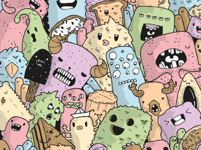greedy monsters part 4 doodles food greedy illustrator monsters samnuts