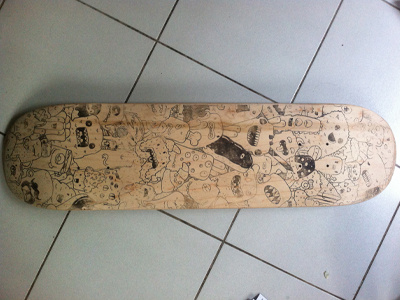 Ink Transfert On Wood custom doodles ink transfert monsters samnuts skate skateboard wood