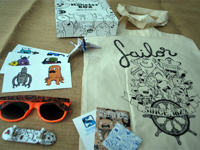 Monster Box bag doodles fingerskate glasses monster box origami posca samnuts stickers
