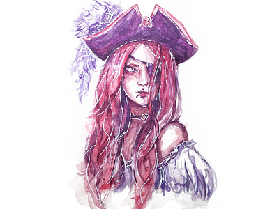 Portrait Aquarelle challenge illustration lady pink pink hair pirate purple purple hair watercolor watercolor art woman woman illustration woman portrait