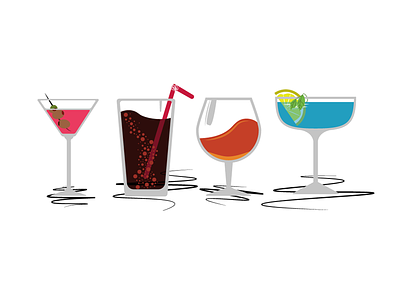 1, 2, 3, Drink alcohol brandy coupe drinks glass highball illustration lemon martini olive vector