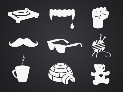 Random Icons & Illustrations coffee fangs fist icon icons igloo knitting moustache sunglasses teddybear turntable