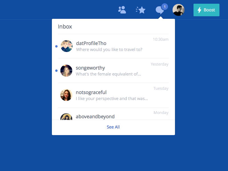 Messages Dropdown by Andrew Fiorillo for OkCupid on Dribbble