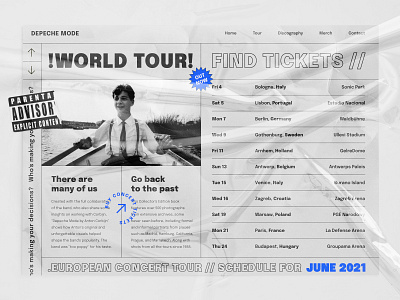 Depeche Mode World tour homepage brutalism design home icons interface landing minimal page trend ui web website