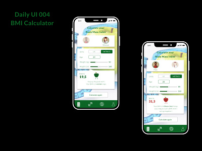 DAILY UI 004 - A BMI Calculator black bmi calculator dailyui dailyui004 dailyuichallenge design fitness fitnessapp food green healthy healthy life healthy lifestyle icons illustration ui