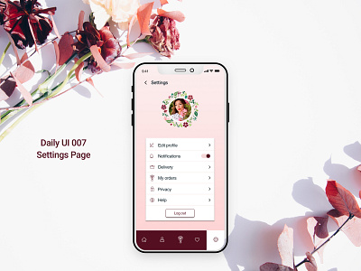 Daily UI 007 - Settings Page dailyui dailyuichallenge design florist flowers illustration pink roses ui